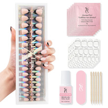 SXC Cosmetics Press On Nails - 009 Midnight French | X5 Signature Serie - Kurze Mandel X-Pro Tipps 160 Stück