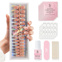 SXC Cosmetics Uñas Postizas - 004 Latte French | X5 Serie Signature - Tips Fake Uñas XS Square X-Pro, Calidad de Salón 16 Tamaños