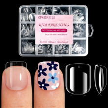 OPkssnails Kurze Kindernagelspitzen, 504 Stück weiche Gel-Nagelspitzen für Kinder, klare Acryl-Nägel für DIY