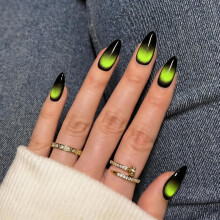 SXVME 30 Stk Glitzer Katzenaugen Neon Grün Schwarz Press-On Nägel Almond Mittel - Stiletto Fake Nägel