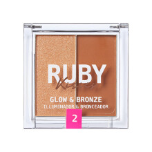Ruby Kisses Glow & Bronze Highlighter/Bronzer Duo, 2 -in-1 Gel to Powder Illuminating Highlight + Silky Matte Bronzer, Contour & Sculpt for Luminous S