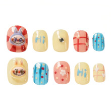 Tesytto Cartoon Press on Nails Extra Kurz Quadrat - 3D Niedliche Charms, Bunte Mini Figuren Kunstnägel für Frauen und Mädchen (Cartoon-B,S)