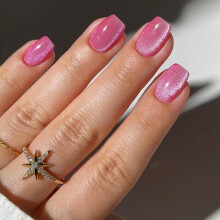 SXVME 30 Stück Glitzer Cat Eye Press-On Nägel Kurz Quadratisch - Kurze Fake Nägel Acryl, Soft Gel Klebenägel