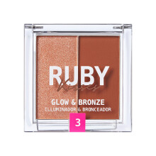 Ruby Kisses Glow & Bronze Highlighter/Bronzer Duo, 2 -in-1 Gel to Powder Illuminating Highlight + Silky Matte Bronzer, Contour & Sculpt for Luminous S