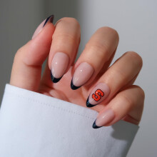 Glamnetic x Fanatics Uñas Postizas - Syracuse Orange | Uñas Fake Almendras Cortas, Punta Francesa Azul