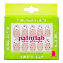 PaintLab Press On Nails - Chrome Roze Gestippelde Franse Punt Korte Amandel Nepnagels, 30 Nagels in 15 Maten met Lijm