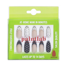 PaintLab Press On Nails - Polka Dot Couture Schwarz & Weiß, 30 Nägel in 15 Größen mit Kleber, wiederverwendbar