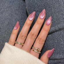 SXVME 30 Stück Glitzer Cat Eye Press on Nägel Mandel Medium - Baby Pink Acrylnägel