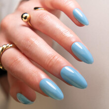 JONKASIPA Press-On Nail Art Set - Soft Hellblau Mandel-Fake Nails, French-Spitze für Frauen