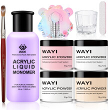 Acrylnägel Set mit Monomer Flüssigkeit - 4 Farben Pulver, Pinsel, Kristallschale, Nagelformen & Feile