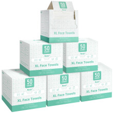 Borje Face Towels XL, Thick Disposable Face Towel 10" x 12", 300 Count (6 Packs of 50), 100% USDA Biobased Facial Towelettes, Ultra Soft Makeup Remove