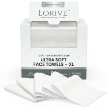 LORIVE Disposable Face Towels XL 10 x 12, 60 Count - 100% Cotton Clean Skin Towels, Ultra Soft Lint Free Face Towelettes for Skincare & Makeup Removal