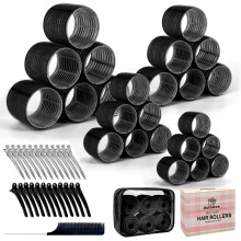 4 Größen Selbsthaftende Haarwickler Set mit Clips - Für langes, kurzes Haar & Pony (25mm, 36mm, 48mm, 60mm)