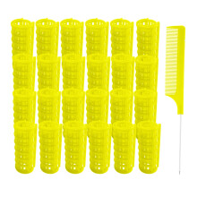 MOODKEY 24PCS Plastic Hittevrije Haarrollers Set 2.0cm/0.8in Geel Zelfklevende Krulrollers