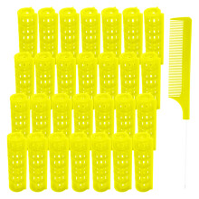 MOODKEY 28PCS Plastic Haarrollers Set 1.5cm/0.6in Heatless Rollers voor DIY Haarstyling (Geel)