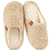 Women's Mule Slippers Comfy Warm Shearling Lightweight Breathable Memory Foam Anti-Slip House Shoes Khaki,9-10 UK