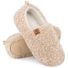 Women's Fuzzy Full Slippers Soft Comfy Faux Shearling Memory Foam Indoor House Shoes, Khaki, 7-8 UK