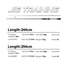 MIFINE Canne à pêche Spinning JIG TRAINING, Fibre de carbone, 7-28g, 2.54M