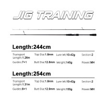 MIFINE Canne à pêche Spinning JIG TRAINING, 10-42G, 2.54M, Fibre de carbone, pour Sandre et Brochet