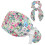 Spring Flowers Scrub Cap, Adjustable Working Cap with Button, Bouffant Caps with Bow Hair Scrunchy 1