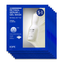IOPE Retinol Serum in Deep Collagen Gel Mask 5+1 Set | Dubbele Hydrogel Sheet voor Hechte Bevestiging