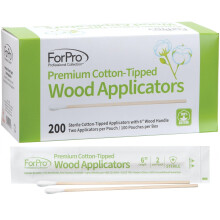 Applicatori in Legno con Cotone Premium ForPro, 200 Pezzi Sterili con Manico da 6" per Uso Medico e Personale