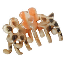 Parcelona French Flowers Small Grey and Peach Color Interlocking Teeth Cellulose Acetate Hand Painted Jaw Hair Claw Clamp Clip