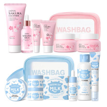 Set di Skincare Sakura & Latte per Ragazze e Bambini, 15 PCS Kit Completo per Giorno e Notte