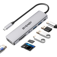 USB C Hub, 7 in 1 USB C Splitter with 4K HDMI, SD/TF Card Reader, 100W Power Delivery, 0.71ft Cable Ultra Slim USB Adapter Compatible for Laptop and