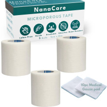 Paper Medical Tape Waterproof, 3 Rolls 5cm x 10m + 10pc Gauze Pads - Hypoallergenic Surgical Tape for Wound Care, Dressings & Face, First Aid