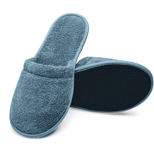 Cotton Terry Spa Slippers – 2 Pair - Blue Grey, 5-8, BG-12