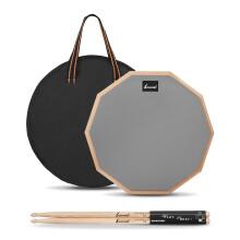 12 Inches Drum Pad and 5A Drum Sticks, Double Sided Snare Drum Practice Pad for Drummers, Silent Practice for Adults and Kids with Storage Bag - Gray