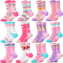 Baby Girls Toddlers Grips Socks Non Slip Anti Skid Funny Animal Cartoon Cosy Crew Cotton Gifts Socks 12 Pairs Stocking Fillers(Pink Purple Unicorn,1-3