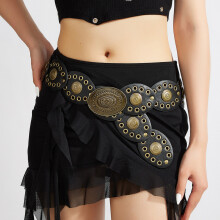 (Black)Fashion Tribal Girl Heart Patchwork Metal Belt With Double Ring Buckle For Casual Wear Outdoor