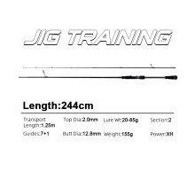 MIFINE Canne à pêche Spinning JIG TRAINING, Fibre de carbone, 2.44M, 20-85G-XH-F