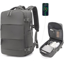 KONO Sac à dos de voyage 25L Gris, compartiment ordinateur et chaussures, 42x30x20 cm