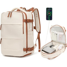KONO Sac à dos de voyage 25L, Compartiment ordinateur et chaussures, Beige, 42x30x20 cm