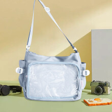 Sac à bandoulière Ita Bag pour femme, style japonais, bleu, avec fenêtre transparente et bandoulière réglable