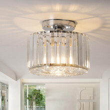 Crystal Ceiling Light Fixture Semi Flush Mount Ceiling Lamp Modern Silver Crystal Chandelier for Living Room Hallway Dining Room Kitchen