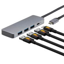 USB 3.2/3.1 Gen 2 Hub Dock, 10 Gbps, USB-C to 1 x USB-C/3 x USB-A, Works with Windows/Mac, Silver, Black