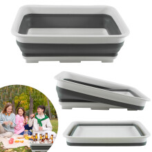 White Collapsible Washing Up Bowl 10L - Folding Washbasin Collapsible Washing Up Bowl Retractable Portable Water Storage Basin for Camping, Caravans,