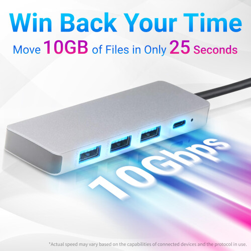 USB 3.2/3.1 Gen 2 Hub Dock, 10 Gbps, USB-C to 1 x USB-C/3 x USB-A, Works with Windows/Mac, Silver, Black 2