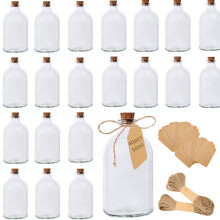 40 Pack Mini Glass Bottles with Cork, 50ml Glass Bottles for Wedding Favours, Shot Glasses Bottle with Cork Stoppers Label Tags and String for Crafts
