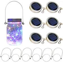 TecHong 6 x Solar Mason Jar Light Lids - 30 LED Hanging Fairy Firefly String Light Lantern Cap, Outdoor Waterproof Patio Porch Garden Yard Balcony