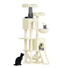 Dogat Tour d'escalade pour chat, Jaune, 158cm, avec 7 colonnes de grattage et 2 maisons