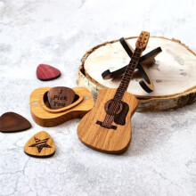Hölzerne Gitarrenplektrum-Box, Personalisiertes Gitarrenornament-Geschenk, Holzhandwerk, Retro-Box, Musikgeschenk