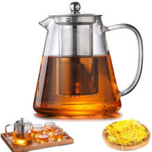 Borosilicate Glass Teapot, 1.3L, Crocodile, with Strainer Insert & Overheating Protection, Ideal for Loose Teas, Herbs, Coffee, Microwave & Stove Safe