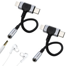 2-In-1 Lighting & USB C to 3.5mm Headphone Jack Adapter, Aux Audio Cable Adapter for iphone Lighting USB-C to 3.5mm Headphone Jack Adapter(2Pcs)