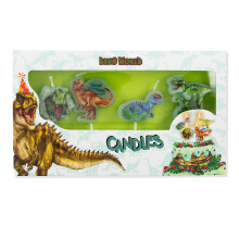 11749 Dino World Birthday Candles Set of 4 Green Wax Candles with Cool Dinosaur Motifs