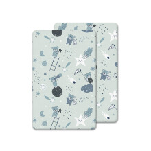 2 x Next to Me Compatible Crib Fitted Sheets (85 x 51 cm) - 100% Cotton, Ultra Soft & Breathable Sheet (Grey Teddy & Moon, 85 x 51 cm)